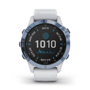 GARMIN fenix® 6 Pro Solar, Titane Cobalt Blue avec bracelet Whitestone Mixte
