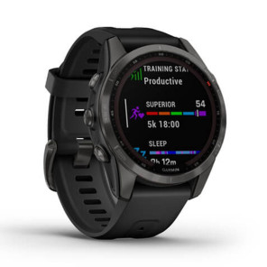 GARMIN Fénix 7S Sapphire Solar Titane, Carbon Gray, Black